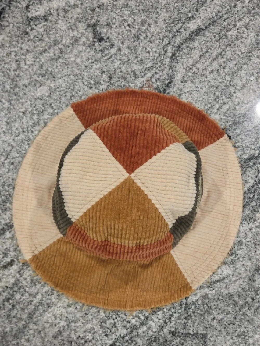 Urban Outfitters BDG Patchwork Corduroy Bucket Hat in Olive, Cream & Rust